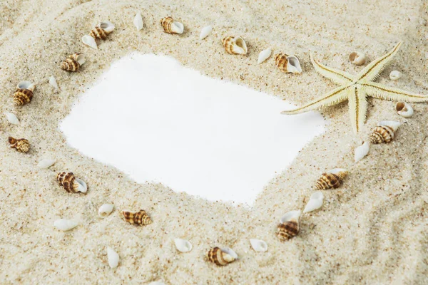 Strand Sand mit Rahmen und Muscheln — Stockfoto