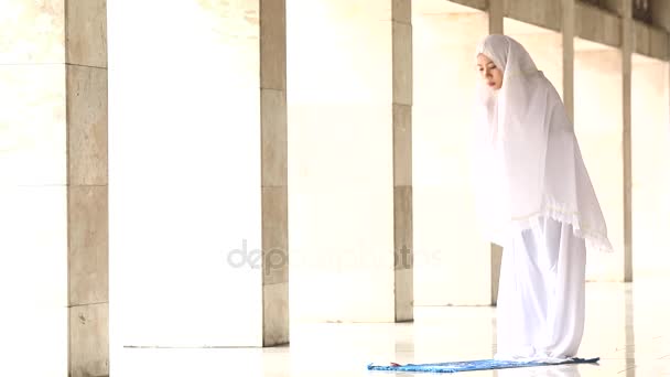 Religious muslim woman doing salat — Stock Video