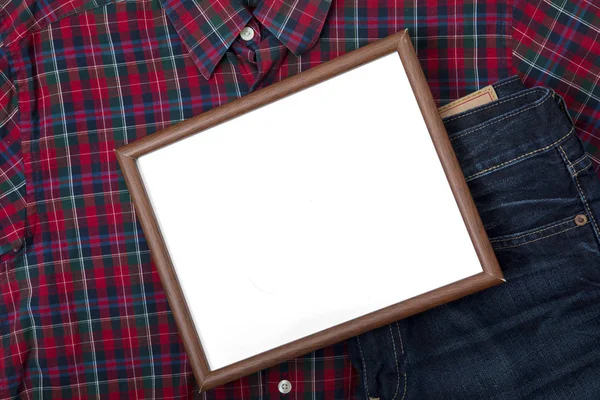 Small blank board with pant and shirt — Stock Photo, Image
