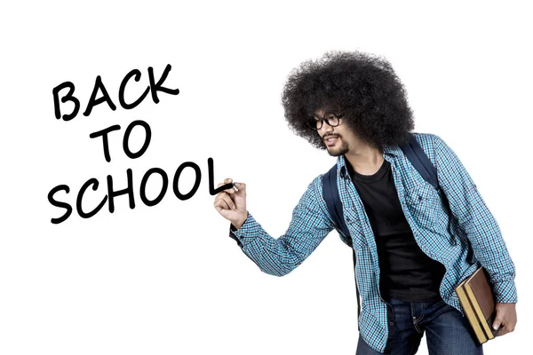College student writing back to school text — Stock Photo, Image