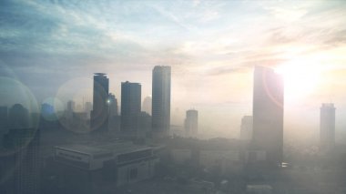 Office günbatımı altında bina yüksek