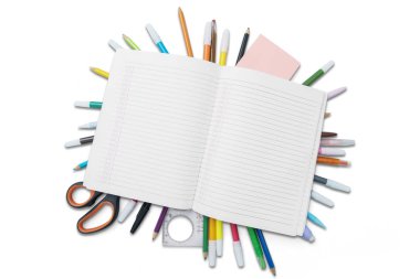 Okul malzemeleri altında boş bir kitap