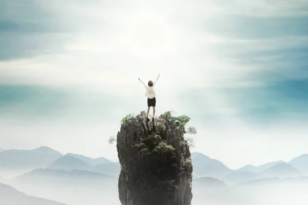 Woman standing on the peak — Stock Photo, Image