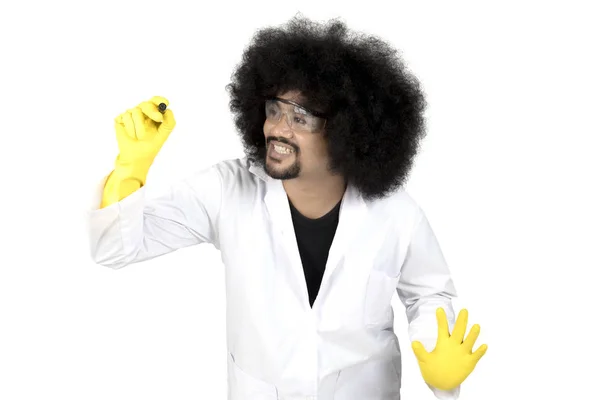 Afro doctor écrit sur le tableau blanc transparent — Photo