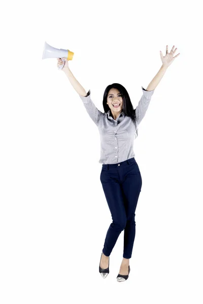 Businesswoman is celebrating her success on studio — Stock Photo, Image