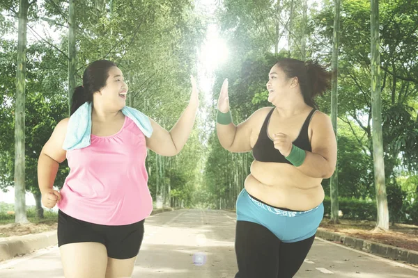 Entrenamiento de mujeres con sobrepeso en el parque — Foto de Stock