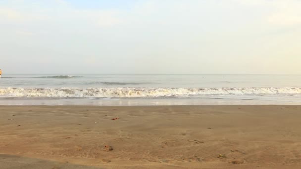 여자는 아침에 해변에서 실행 — 비디오