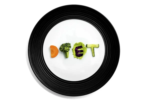 Słowo dieta na talerzu — Zdjęcie stockowe