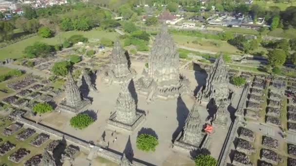 Повітряні декорація стародавнього храму Prambanan — стокове відео