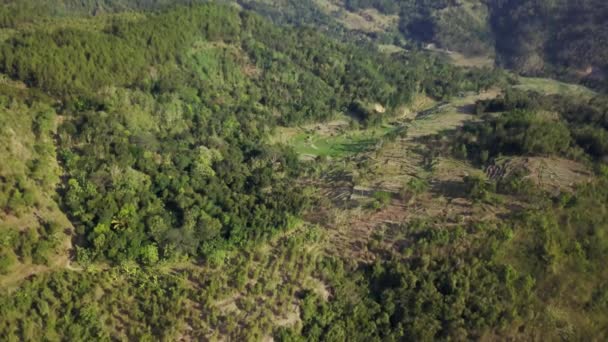Aerial scenery video of Yogyakarta Mangunan hill — Stock Video