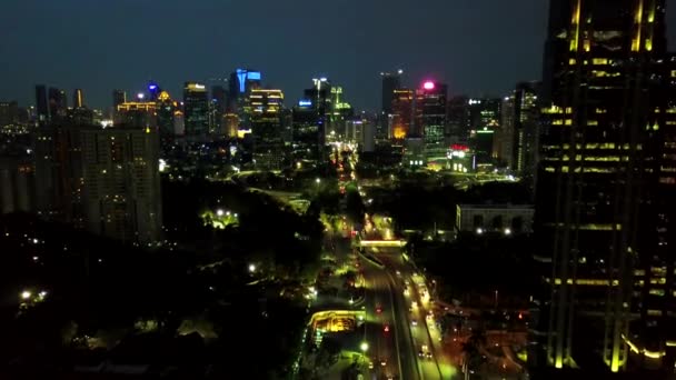 Antennenlandschaft der Stadt Jakarta bei Nacht — Stockvideo