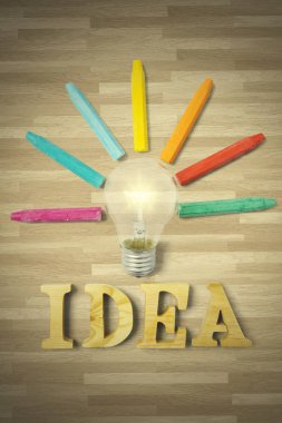 Ampul ve boya kalemi ile fikir kelime 