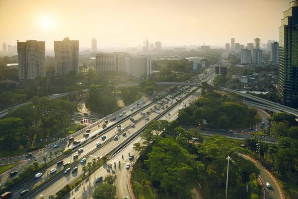 Intersecção rodoviária de Semanggi ao pôr-do-sol — Fotografia de Stock