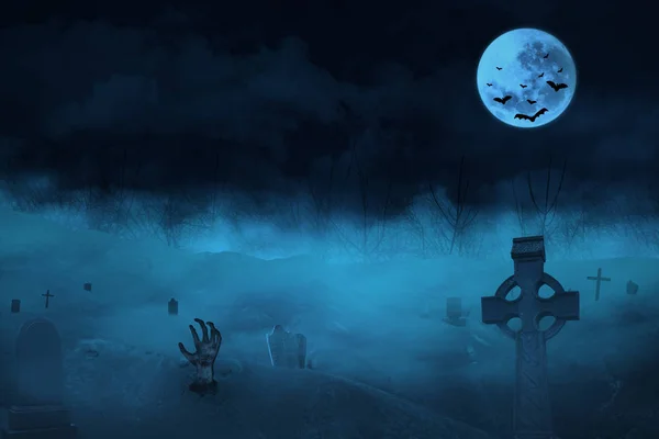 Готична сцена з зомбі і гробницею — стокове фото