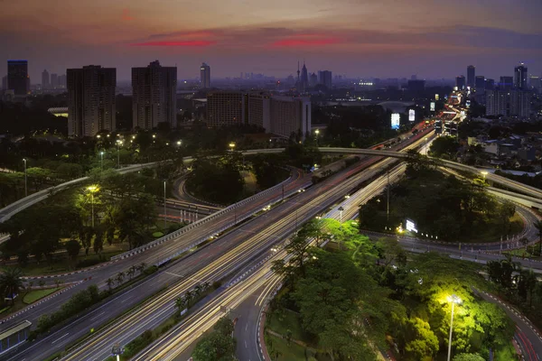 Gyönyörű Semanggi autópálya csomópontja Jakarta — Stock Fotó