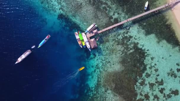 Antennenlandschaft der Seebrücke auf der Insel Kanawa — Stockvideo