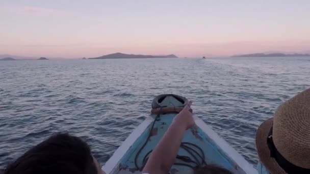 Toeristische genieten van zeegezicht van motorboot — Stockvideo