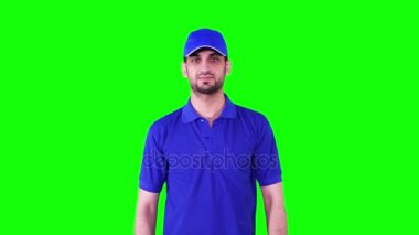  Kendine güvenen teslimatçı ile yeşil perde