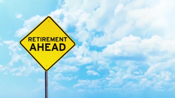 Yellow road sign with Retirement Ahead text — Stock Video