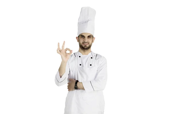 Chef italiano che mostra OK segno in studio — Foto Stock