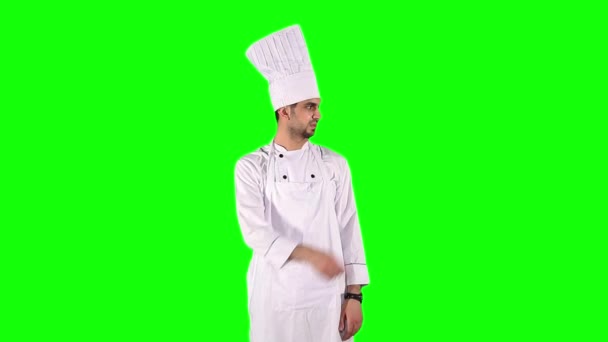 Kaukasiska kock med kopia utrymme och Ok tecken — Stockvideo