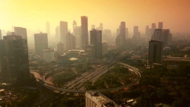 Aerial scenery of Semanggi bridge and skyscrapers — Stock Video