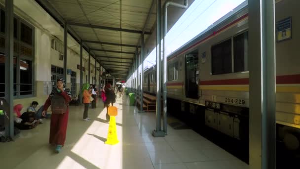 Переповненому пасажирів у приміського залізничного вокзалу — стокове відео
