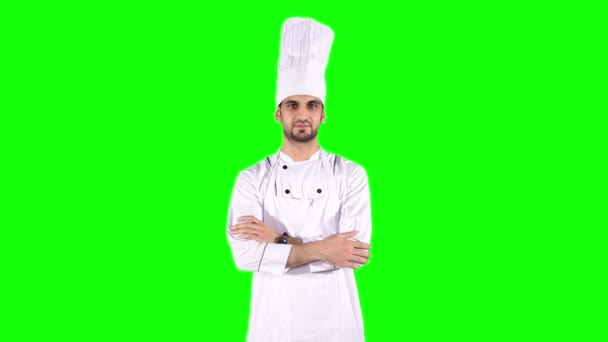Кавказский шеф-повар со знаком ОК — стоковое видео