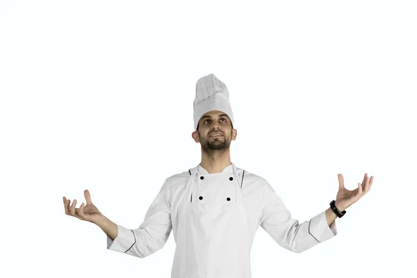 Chef italiano com malabarismo posar no estúdio — Fotografia de Stock