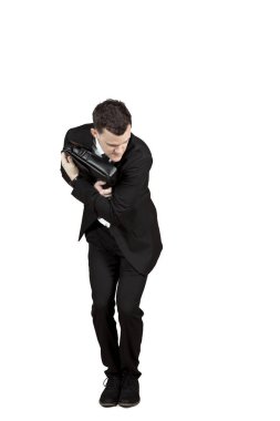 Korkmuş işadamı çantasını koruma