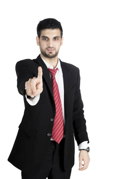 Biznesmen, dotykając ekranu dotykowego — Zdjęcie stockowe