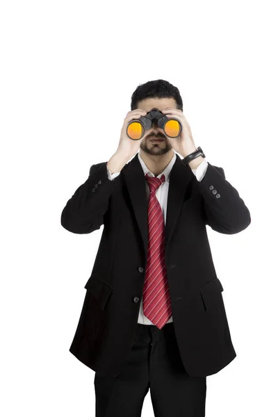 쌍안경을 통해 보고 하는 사업 — 스톡 사진