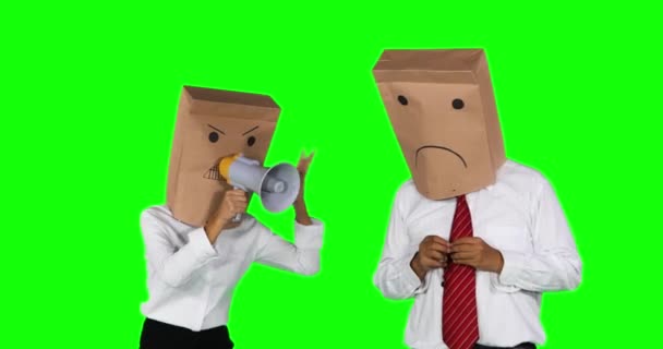メガホンと怒って怒っている匿名実業家 — ストック動画