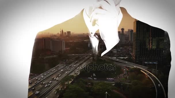 Double exposure of thoughtful male entrepreneur — Stock Video