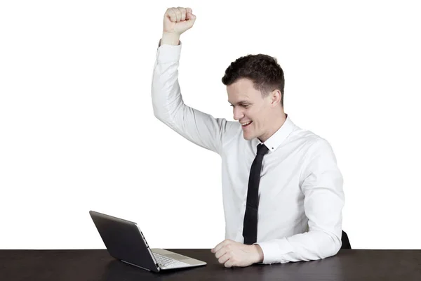 Successful Caucasian worker with laptop — Stock Photo, Image