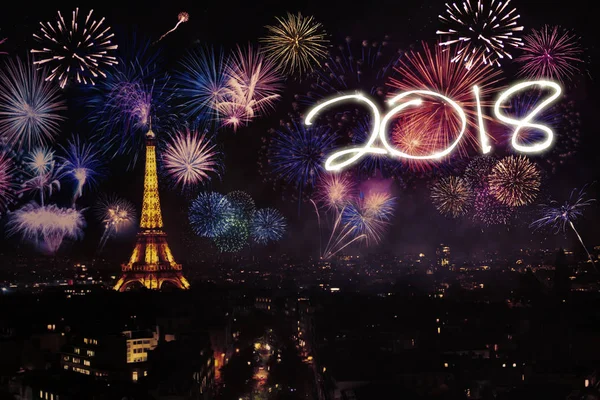 Fireworks and numbers 2018 at the Paris — Stock Photo, Image