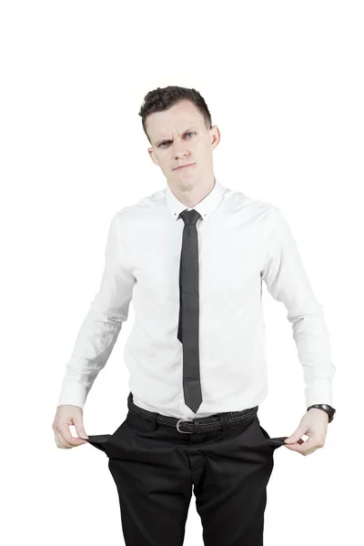 Caucasian businessman with empty pockets — Stock Photo, Image