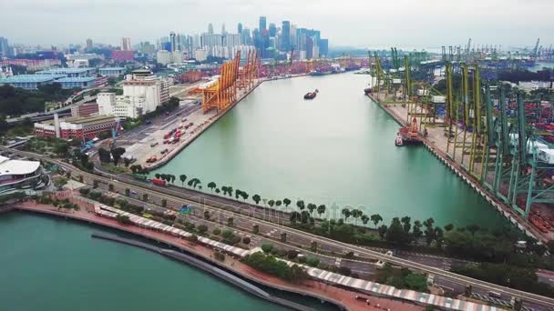 Szingapúr November 2017 Légi Felvétel Szingapúr Városára Sor Daru Port — Stock videók