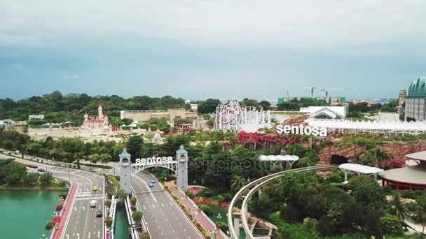 Сінґапур Листопада 2017 Drone Постріл Шлюз Острові Сентоса Сінгапуру Шосе — стокове відео