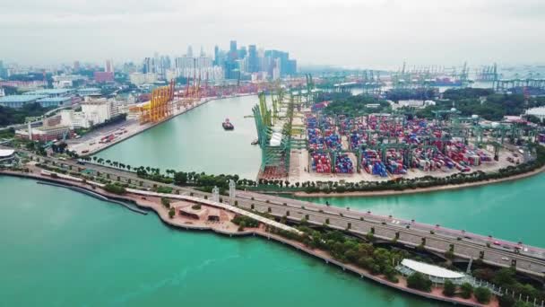 Singapur Noviembre 2017 Aerial Drone Shot Singapore Container Terminal Disparo — Vídeo de stock