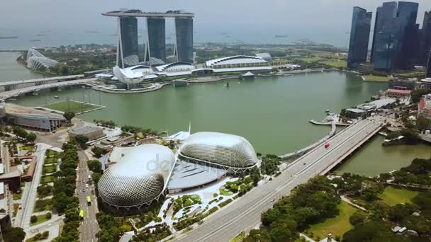Сінґапур Листопада 2017 Красиві Drone Постріл Marina Bay Сінгапуру Видом — стокове відео