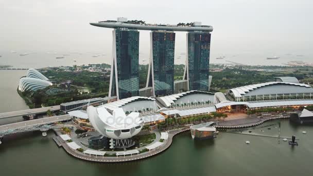 Сингапур Ноября 2017 Года Снимок Дрона Отеля Marina Bay Sands — стоковое видео