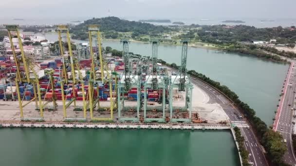 Singapura November 2017 Panel Kanan Kiri Dari Pandangan Udara Pelabuhan — Stok Video