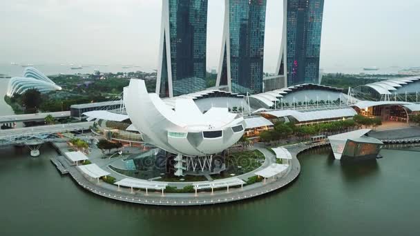 Сингапур Ноября 2017 Года Аэросъемка Музея Искусств Отеля Marina Bay — стоковое видео