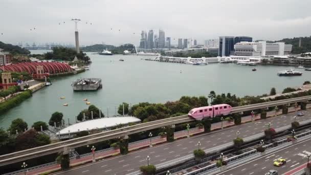 Сингапур Ноября 2017 Года Вид Воздуха Монорельсовый Поезд Sentosa Express — стоковое видео
