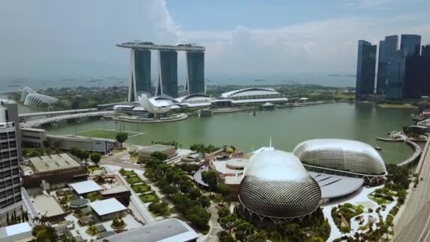 Singapore November 2017 Beautiful Aerial Shot Esplanade Theatre Marina Bay — Stock Video