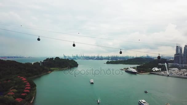 Singapura Novembro 2017 Fotografia Aérea Transporte Teleféricos Para Ilha Sentosa — Vídeo de Stock