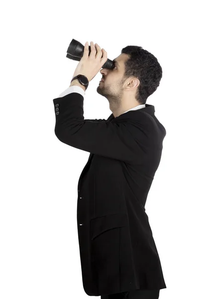 Mladý manažer vidí skrze dalekohled — Stock fotografie