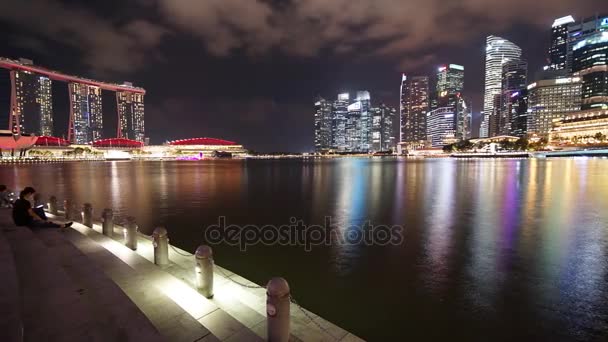 Сінгапур Листопада 2017 Гарний Нічний Погляд Marina Bay Sands Сінгапуру — стокове відео