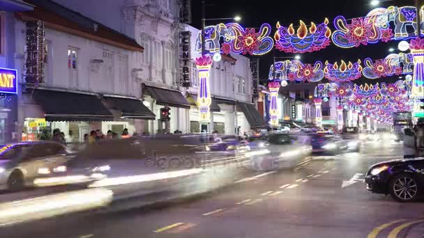 Singapur Listopadu 2017 Časosběrné Záběry Little Indie Singapur Barevnými Světly — Stock video